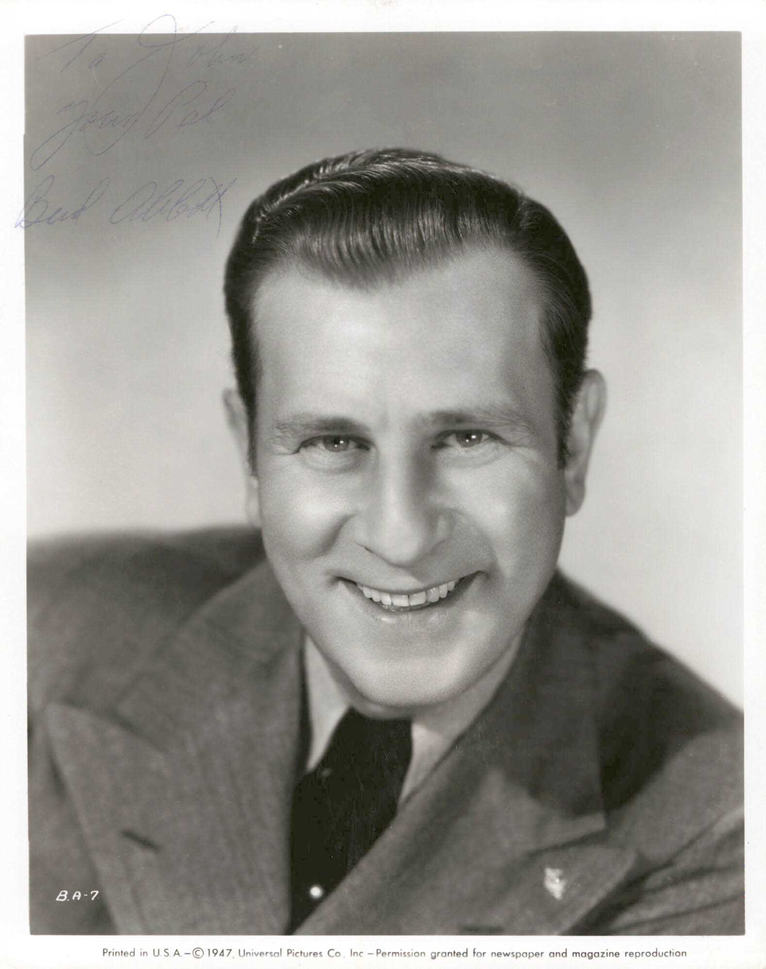 Bud Abbott (d. 1974) Autographed Vintage Glossy 8x10 Photo | AACS