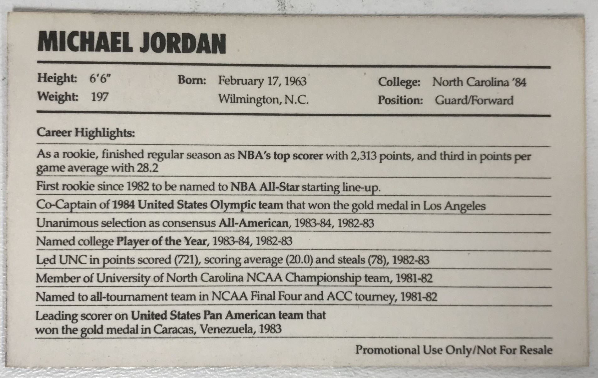 AACS Autographs: Michael Jordan Autographed 3x6 1985 Nike Promo Trading Card